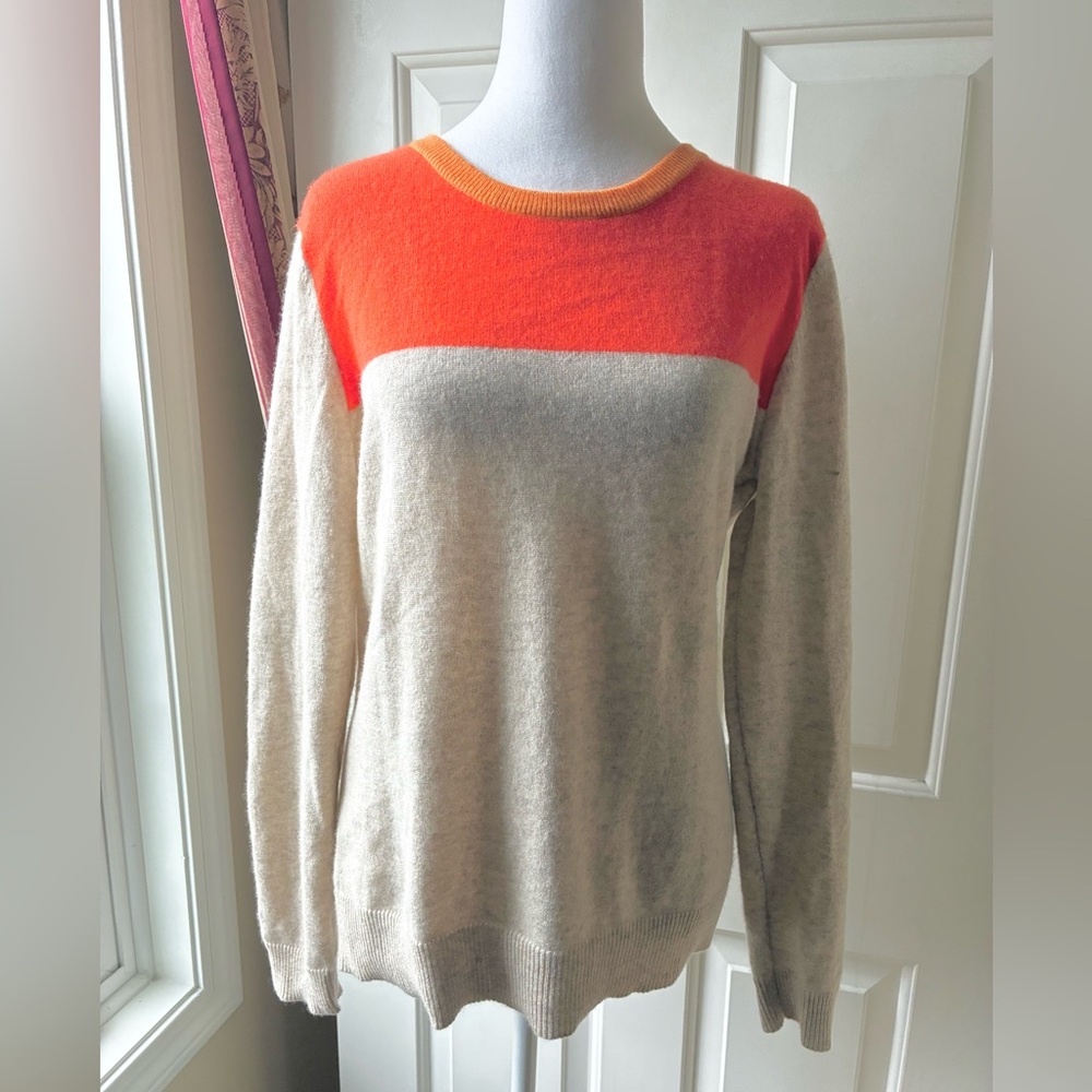 Lauren Hansen Women’s Colorblock Cashmere Sweater Orange & Cream Size L
